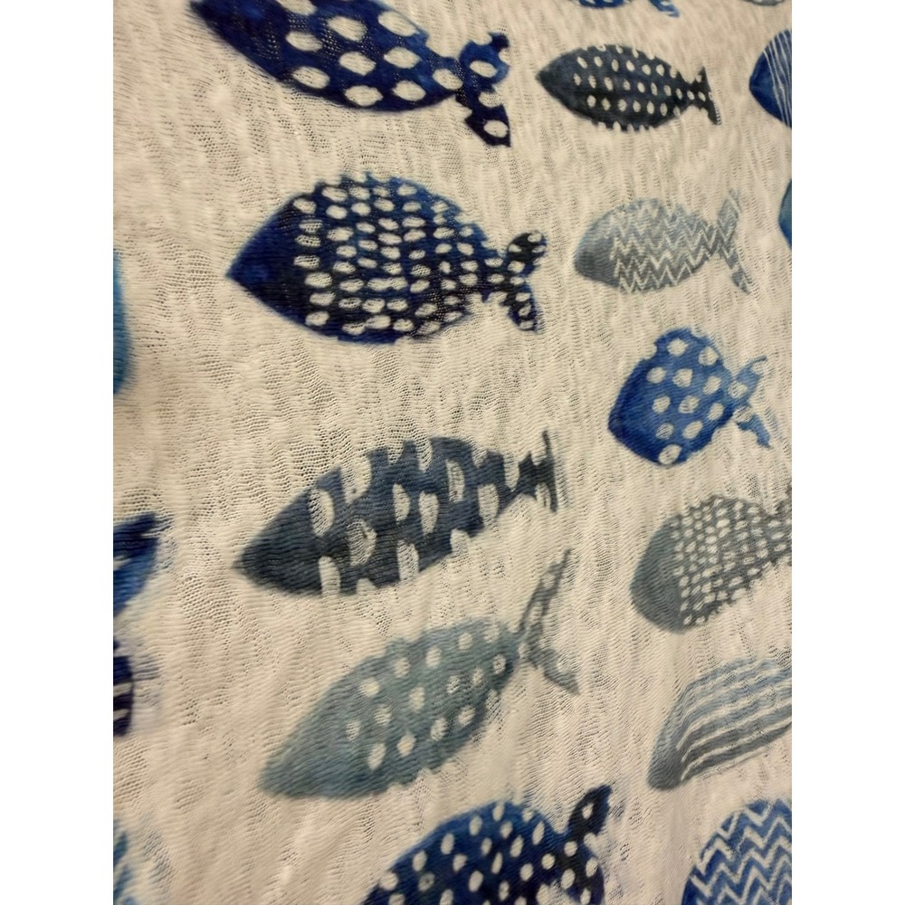 #B13 ET LOIS Tank Top and Kimono shawl Set Medium White Blue Fish Print 2pc - Picture 3 of 11